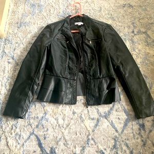 Short leather jacket with ruffle back